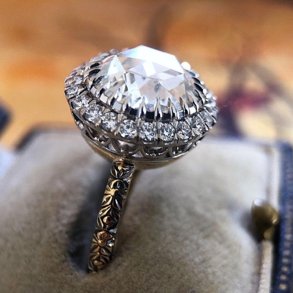 "Vintage Gemstone Sun Flower Cubic Carved Luxury Rings for Women, PD720 - Picture 3 of 6